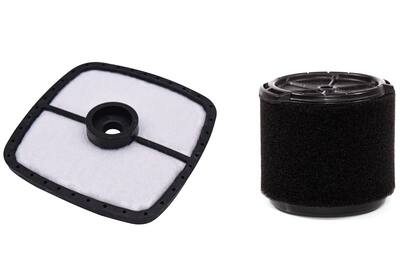 Estos son los dos tipos de filtro en las sopladoras de hojas: de fieltro y de espuma (de izquierda a derecha)