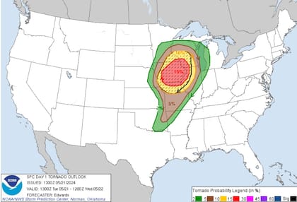 Estos son los estados con probabilidad de aparición de tornados este martes 21 de mayo