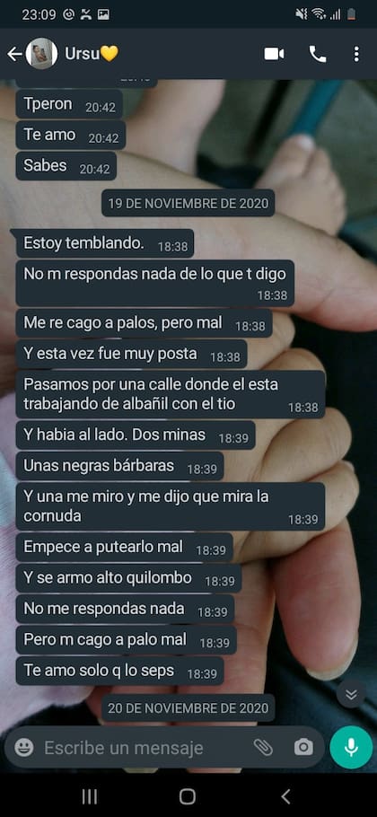 "Estoy temblando. No respondas nada de lo que digo, me re cagó a palos, pero mal", dijo el 19 de noviembre pasado