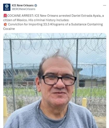 Estrada Ayala fue detenido en Nueva Orleans por tener una condena por narcotráfico y será deportado