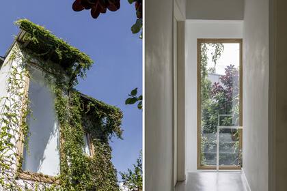 Estratégico, este nuevo paño fijo a la salida de la escalera y en el extremo del pasillo da al jardín y aporta luz natural a ambas plantas.