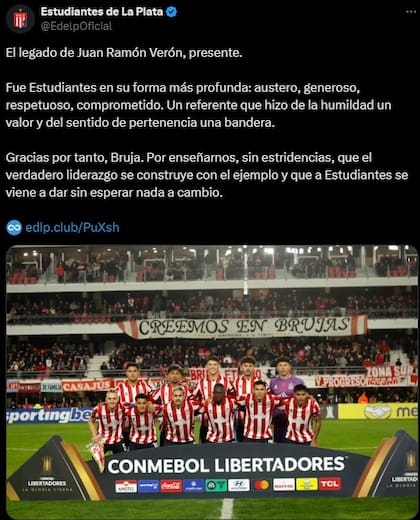 Estudiantes de La Plata despidió a Juan Ramón Verón