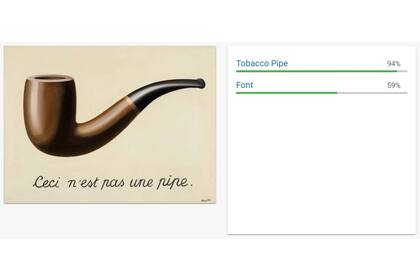 Etiquetas de la Google Cloud Vision API para Ceci nest pas une pipe, de René Magritte 