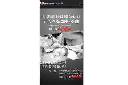 Eugenia Tobal compartió en sus historias el momento en que llegó al mundo Ema