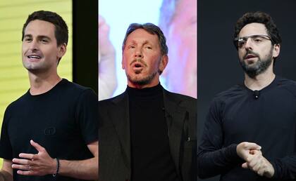 Evan Spiegel (Snapchat); Larry Ellison (Oracle) y Sergey Brin (Google)