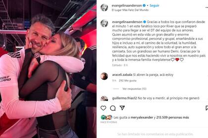 Evangelina Anderson dedicó emotivas palabras hacia su esposo, Martín Demichelis, el DT de River, que se consagró el sábado campeón del fútbol argentino