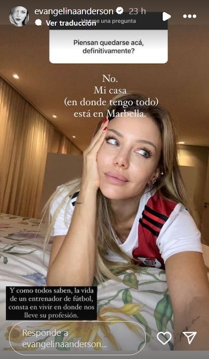 Evangelina Anderson indicó que su casa se encuentra en Marbella y descartó quedarse a vivir en Argentina