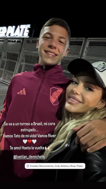 Evangelina Anderson llevó a su hijo Bastián a River antes de que viajara a Brasil para disputar un torneo de fútbol