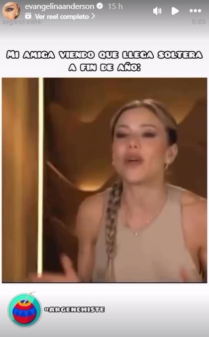 Evangelina Anderson y su storie de Instagram confirmando su soltería