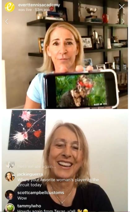 Evert y Navratilova, durante un chat en vivo que compartieron en Instagram