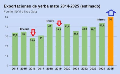 Evolución de las exportaciones de yerba mate