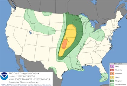 Existe el riesgo de tornados particularmente elevados en el este de Kansas durante la tarde y noche del jueves