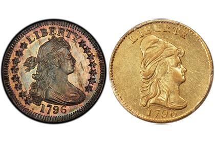 Existen dos tipos de Draped Bust Quarter, la B1, con estrellas, y la B2, sin estrellas