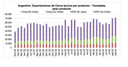 Exportaciones de carne bovina por peso producto