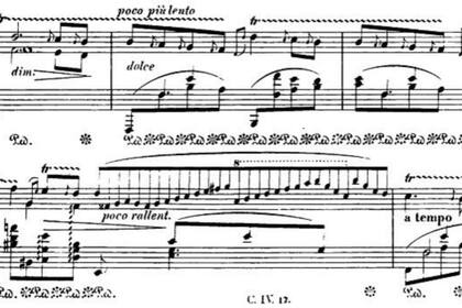 Extracto de Chopin Nocturno op. 62 no. 1, publicada por Schirmer, Nueva York, 1881, que muestra la notación musical característica del romántico músico