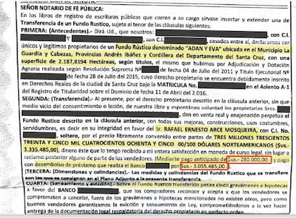 Extracto de la Escritura Pública de Transferencia del predio “Adán y Eva” efectuada el 11 de noviembre de 2021