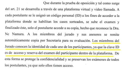 Extracto de la presentación realizada por el vicepresidente del Consejo de la Magisturatura, Sebastián Puig, en la Acción de Amparo llevada adelante por concursante Romina Mc Namara.