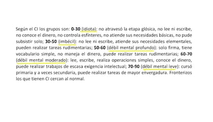 Extracto de la resolución en donde figura terminología discriminatoria