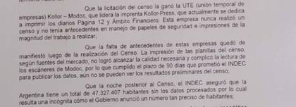 Extracto de un pedido de informes realizado por el Concejo Deliberante del municipio de Ramallo, provincia de Buenos Aires