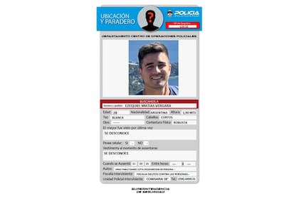 Ezequiel Matías Vergara, un muchacho de 28 años oriundo Neuquén capital, es intensamente buscado por la Brigada de Investigaciones tras ser visto por última vez el pasado viernes en la ciudad de Villa La Angostura