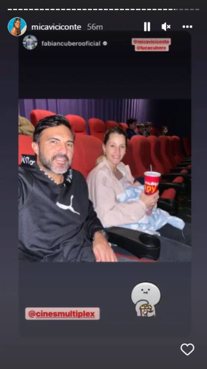 Fabián Cubero y Mica Viciconte fueron al cine con Luca por primera vez