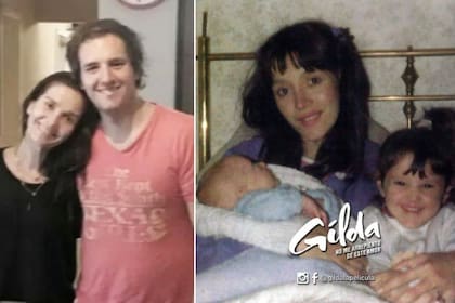 Fabricio junto a Natalia Oreiro, quien se puso en la piel de la cantante para la película, y a la derecha Gilda junto a sus hijos