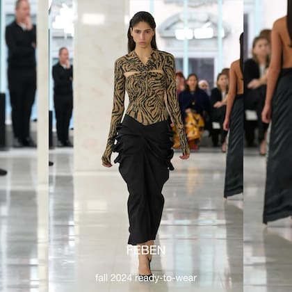 Faustina Cosma, modelo de Lo Management, también desfiló Feben. El diseñador establecido en Londres que se presentó en Milan Fashion Week apadrinado por Domenico Dolce y Stefano Gabbana