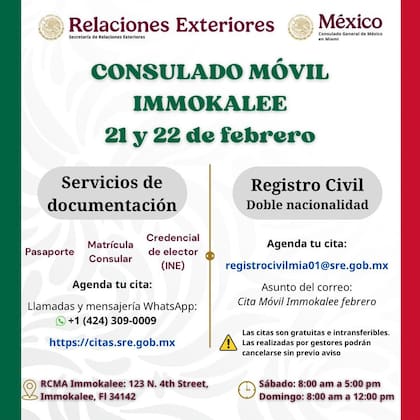 Fechas del consulado móvil de México en Florida (X @ConsulMexMia)