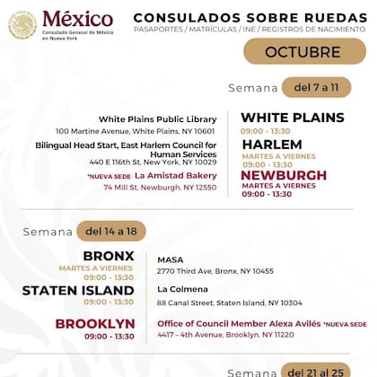 Fechas del Consulado sobre ruedas en Nueva York (FB Consulado de México en NY)