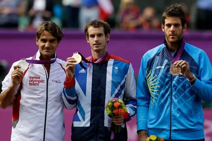 Federer, Murray y Del Potro, en el podio de los Juegos Olímpicos de Londres 2012.