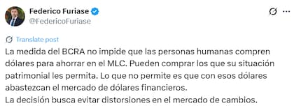 Federico Furiase sobre la nueva medida del Gobierno (X: @FedericoFuriase)