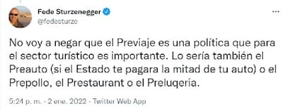 Federico Sturzenegger explicó por qué está en contra del Previaje