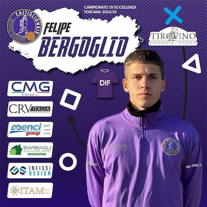 Felipe Bergoglio, cordobés, es sobrino nieto del Papa Francisco y juega al fútbol en el Castiglionese, de Toscana, Italia