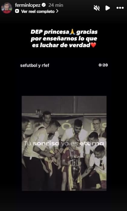 Fermín, jugador del Barcelona, mostró su congoja por la muerte de María