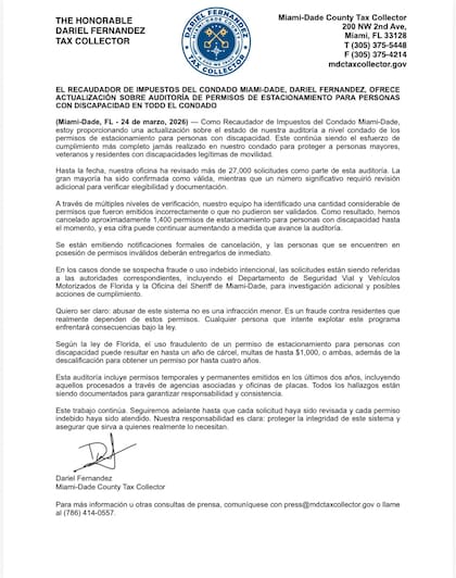 Fernández anunció que la agencia comenzó a enviar avisos formales de cancelación por correo