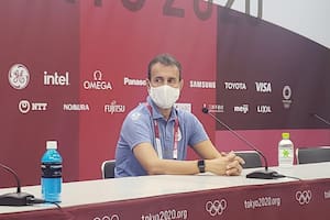 Fernando Batista en conferencia de prensa tras la derrota de Argentina ante Australia en el inicio de Tokio 2020