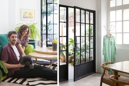 Fernando es músico y Elisa es dj, entre los dos encararon más de un año de obra. La imagen de la derecha muestra el acceso al comedor con piso de cemento alisado.