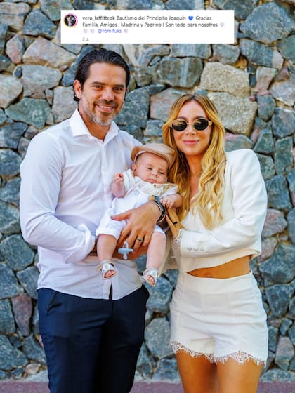 Fernando Gago y Verónica Laffitte bautizaron a su hijo Joaquín y compartieron dulces postales del pequeño (Foto: Instagram @vero_laffitteok)