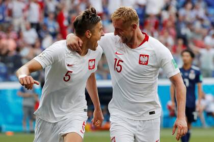 Festejo de gol de Polonia