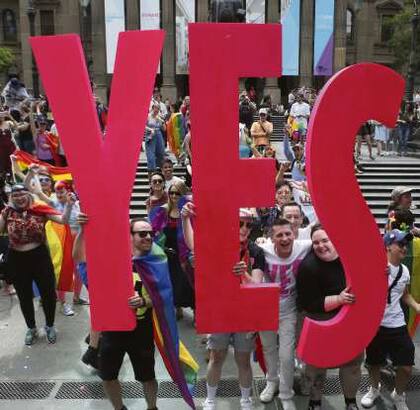 Festejos de votantes del sí en Melbourne
