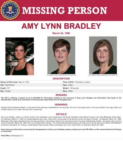 Ficha de búsqueda de Amy Bradley del FBI (fbi.gov)