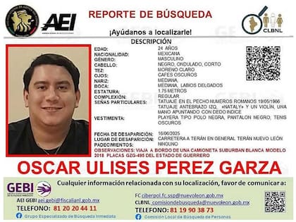 Ficha de búsqueda de integrante del grupo Los Junior de Monterrey.