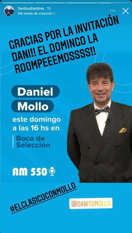 Finalmente, confirmó que acompañará a Daniel Mollo con los relatos del Superclásico