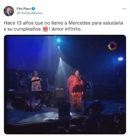 Fito Páez saludó a Mercedes Sosa en Twitter (Foto: Twitter @FitoPaezMusca)