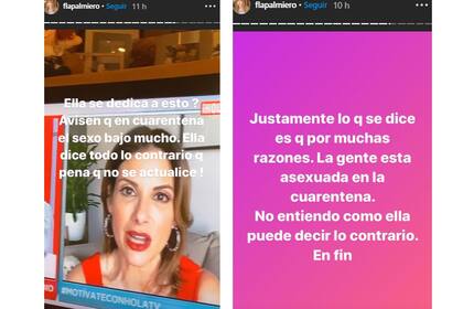 Flavia Palmiero apuntó contra Alessandra Rampolla y la criticó en las redes por afirmar que "el sexo aumentó durante la cuarententa"