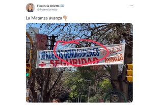 Florencia Arietto compartió la foto de un pasacalle con un error en La Matanza