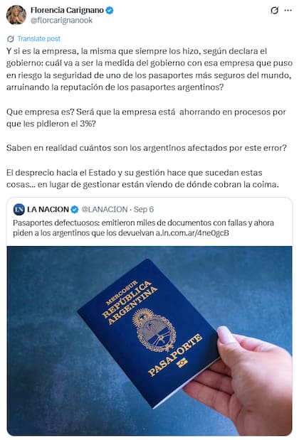 Florencia Carignano cuestionó la gestión actual del Renaper (Fuente: @florcarignanook)