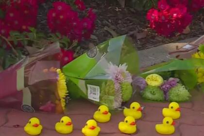 Flores y patitos de goma en señal de homenaje fue lo que la gente del lugar dejó en donde Rivara fue arrollado