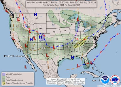 Florida mantendrá un frente estacionario que generará precipitaciones intermitentes y alta humedad hasta el domingo