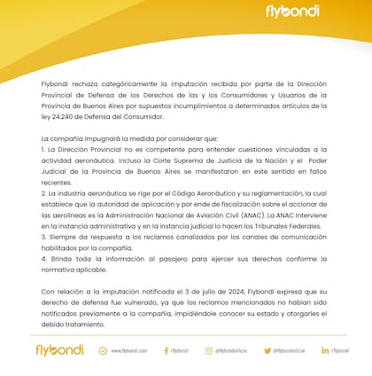 Flybondi rechaza la imputación recibida por parte de la provincia de Buenos Aires